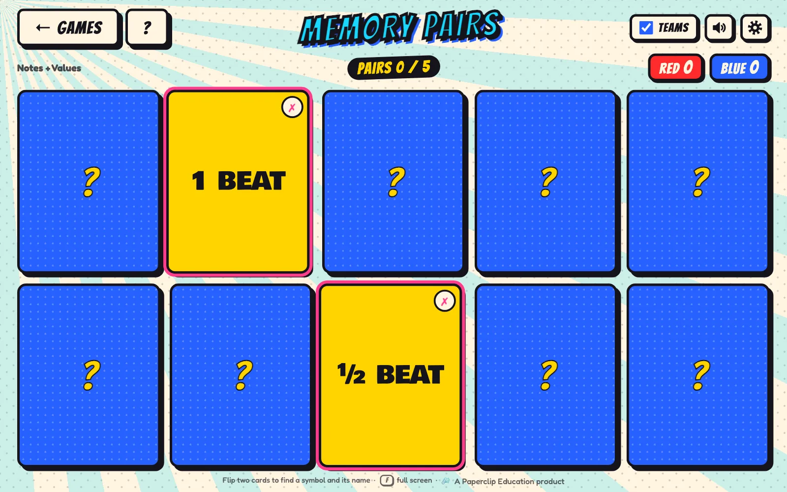 Memory Pairs with team scores